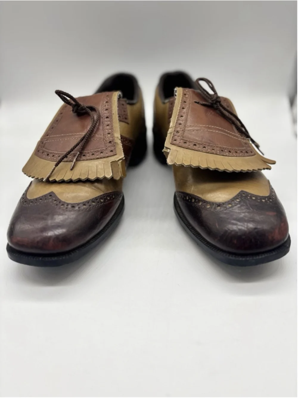Vintage Leather Saddle Golf Shoes Wingtip Kiltie Harvey Frost Spikes Mens 10.5